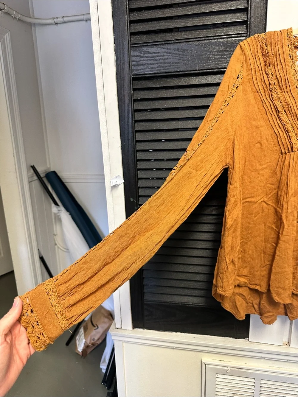 Free People Rust Button-Front Boho Peasant Blouse